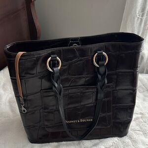 Dooney & Bourke Black Croc-Embossed Tote with Braided Handles